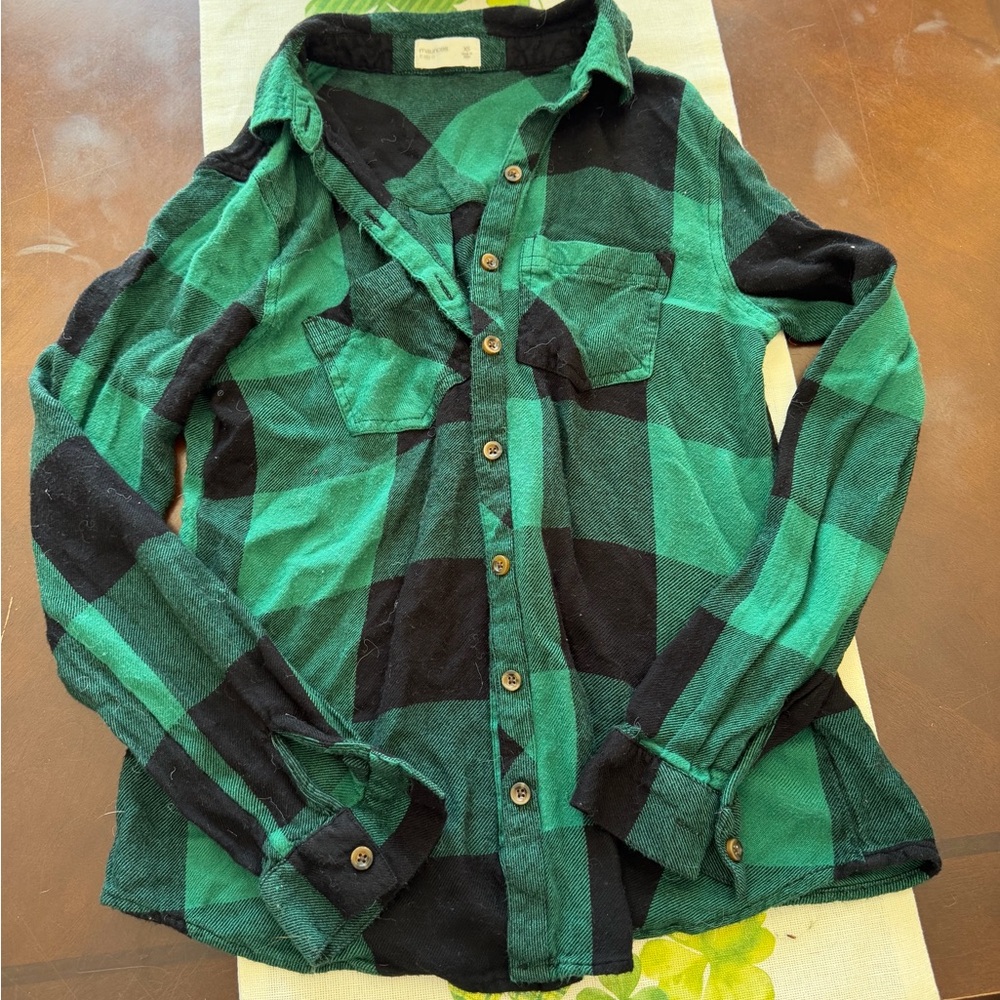 Maurices womens Green and Black Checkered Button Down Shirt